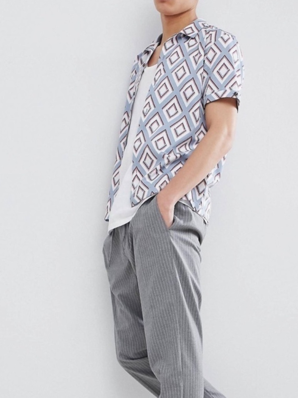 Ted Baker Cotton Collar Short Sleeves Shirt With Diamond Geometric Print